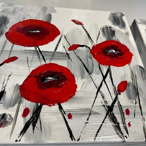 Original Artwork Acrylics on Canvas Red Poppies - Picture 9 of 15